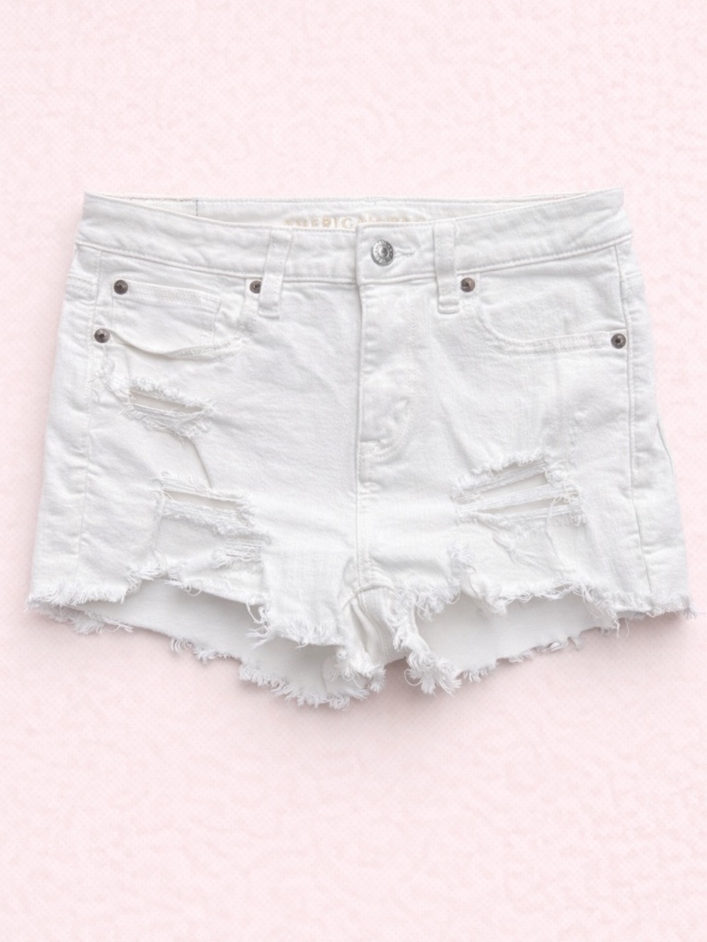 American Eagle Hi-Rise Shortie White Distressed Denim Shorts – Size 4